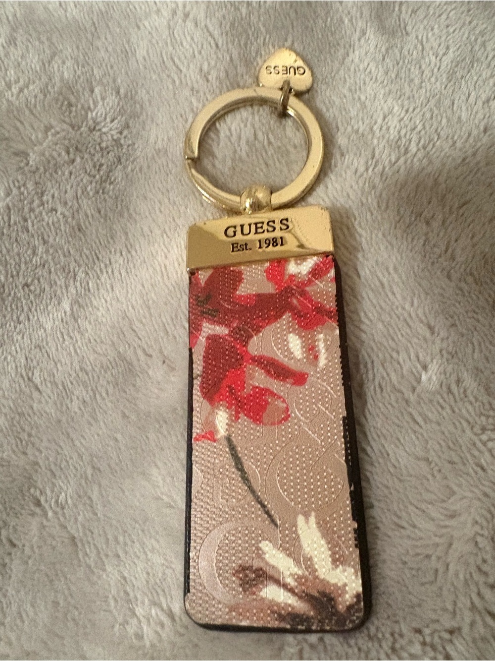 Guess Pink Floral Keyring with Gold Hardware